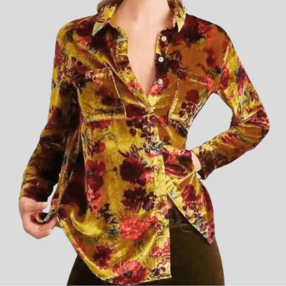 Pilcro Velvet Button-Up Shirt